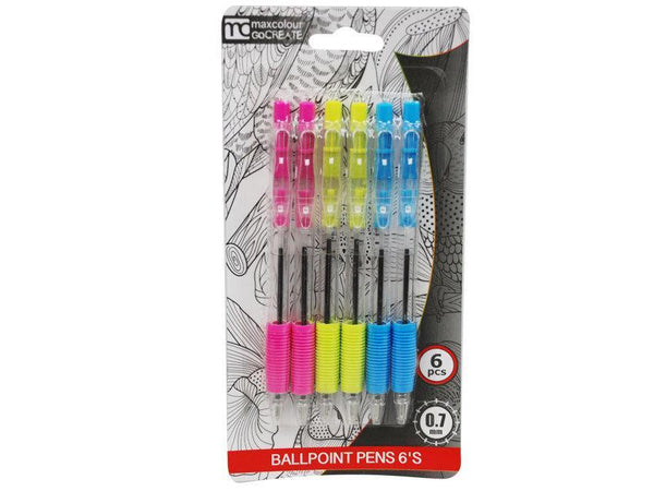 Ballpoint Coloured Pens with comfort Grip 6 Pack - Grocery Deals