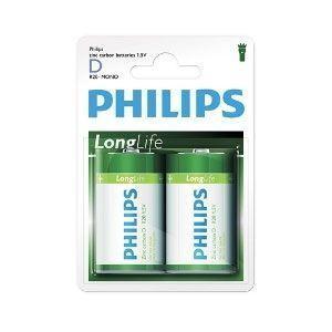 2 x Philips Longlife D Zinc Batteries - Grocery Deals