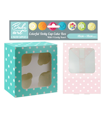 Colorful Dotty Cup Cakes Box Holding 4 Cakes - Grocery Deals