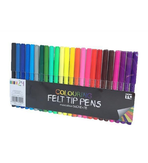  Felt Tip Pens, 24 Colored Fine Point Felt Pen with