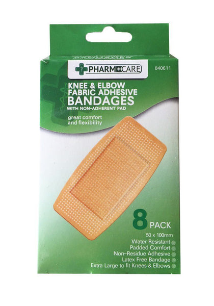 Pharmacare Knee & Elbow Fabric Adhesive Bandages 8's - Grocery Deals
