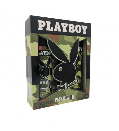Playboy Play It Wild Gift Set - Body Spray & Shower Gel - Grocery Deals