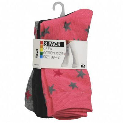 Women's Crew Patterned Socks 3 Pack Size 9-11 - Grocery Deals