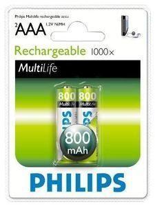 2 x Philips MultiLife Rechargeable AAA Battery 800 mAH - Grocery Deals